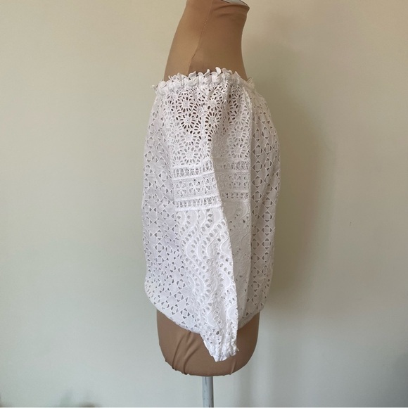 TEMPTATION POSITANO Off the Shoulder Cotton Bianco Eyelet White Charlotte Top S - Picture 6 of 12